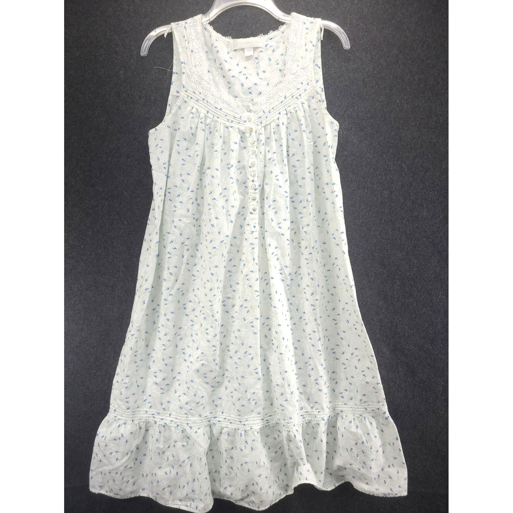 Eileen West Modest Nightgown 100% Cotton Lace Trim Yoke Cottagecore Granny Sz S